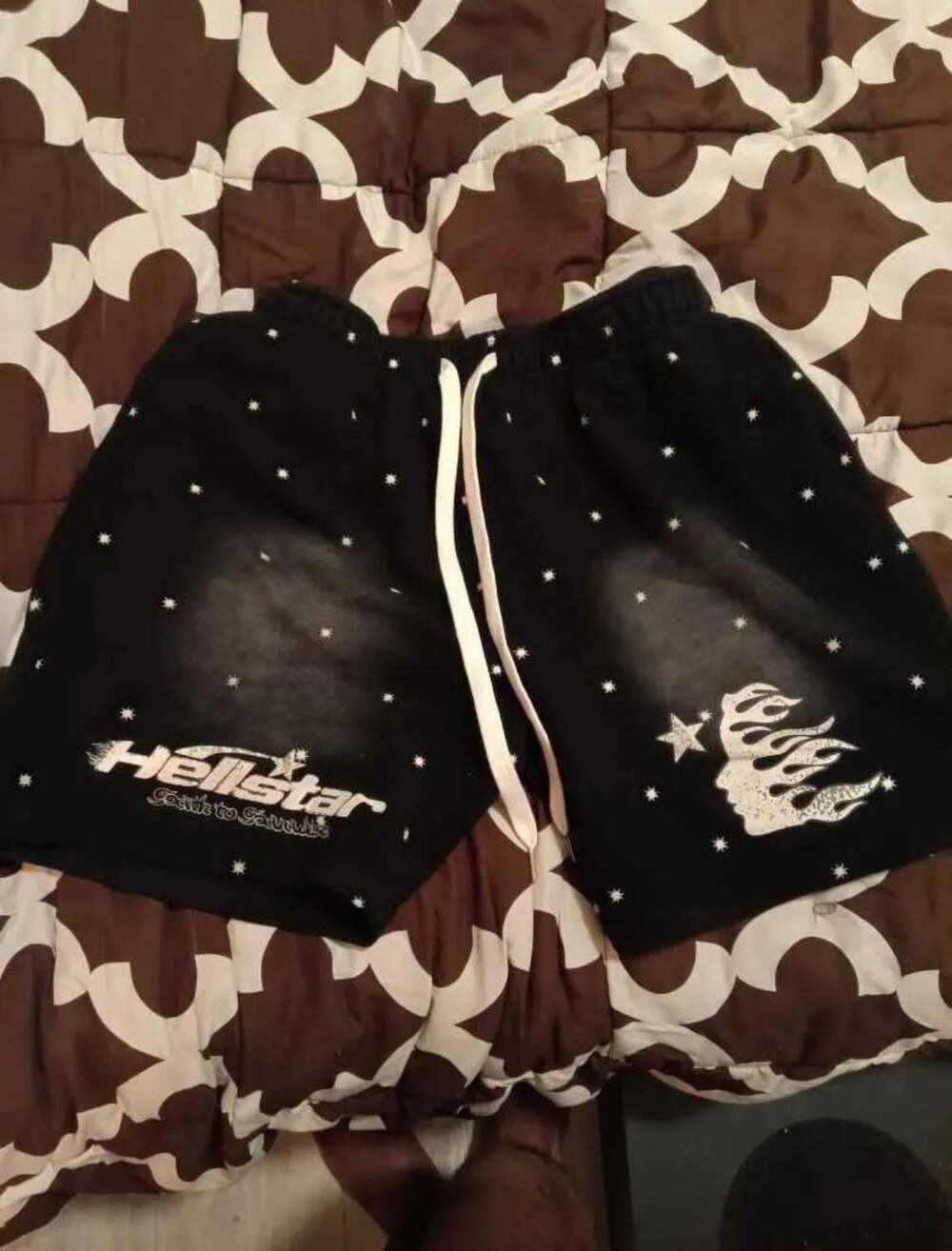 Hellstar Men's Black Cotton Sweat Shorts Stars Logo Drawstring